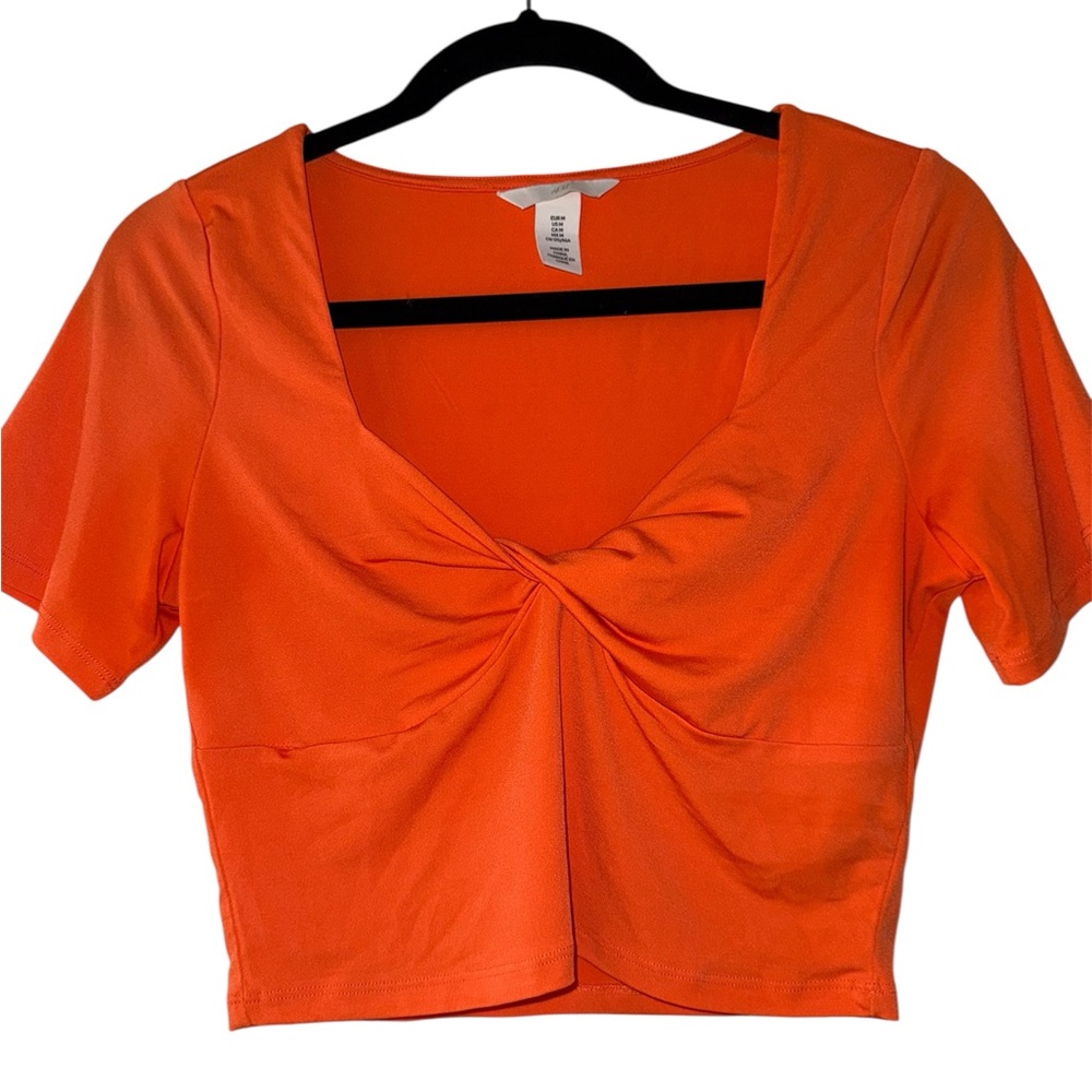 H&M Orange Tie Front Crop Blouse